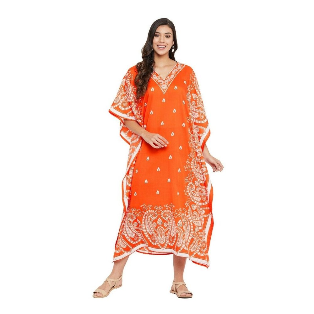 Womens Beach Maxi Dress Orange Caftan Coverup
